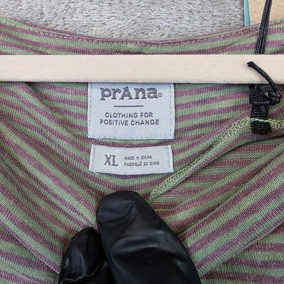 prAna Cozy Up Aires Top Womens XL Sage Brush Stripe Hemp Blend Pullover NWT - Picture 2 of 7